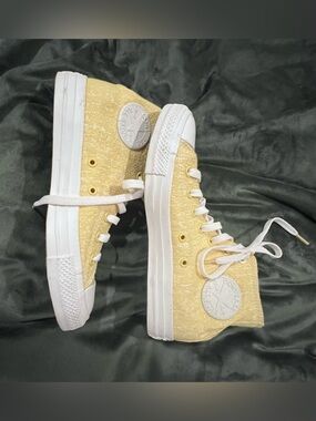 NIB - Yellow Chucks - High-Top Textured Canvas Sneakers with White Sole Size 7